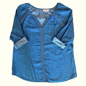 Anthropologie Hester & Orchard Chambray Embroidered Tunic Top -  Small EUC